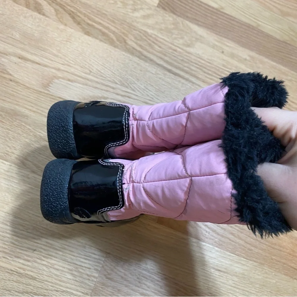 Totes Pink Snow Boots Zip Up Sz 6 Baby Toddler Girls Winter Black Faux Fur